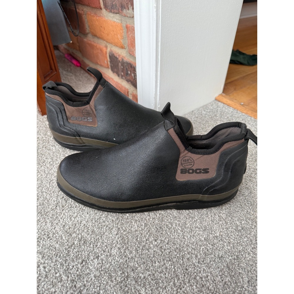 Bogs Tillamook Bay Romeo Mens 10 Black Brown Waterproof Slip On Rubber Boots